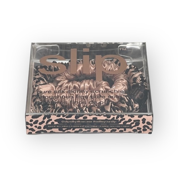 new Slip 𖦹 Bombshell Skinny Silk 2 Scrunchie Set 𖦹 Rose Gold Leopard 𖦹 Gift - Picture 8 of 16